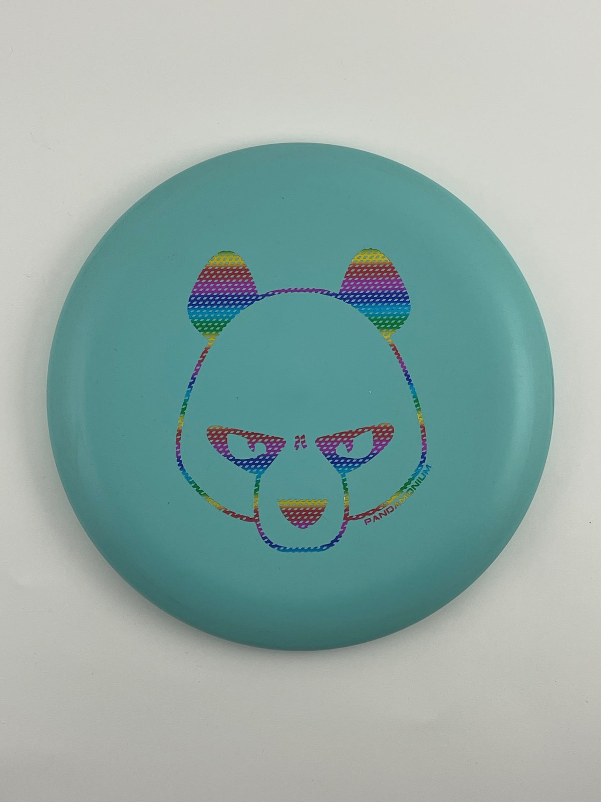 Innova Pig disc golf putt and approach in robin egg blue R-Pro plastic with Pandamonium Big Panda stamp, view 2