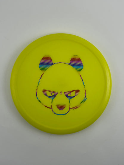 Innova Pig disc golf putt and approach in yellow R-Pro plastic with Pandamonium Big Panda stamp