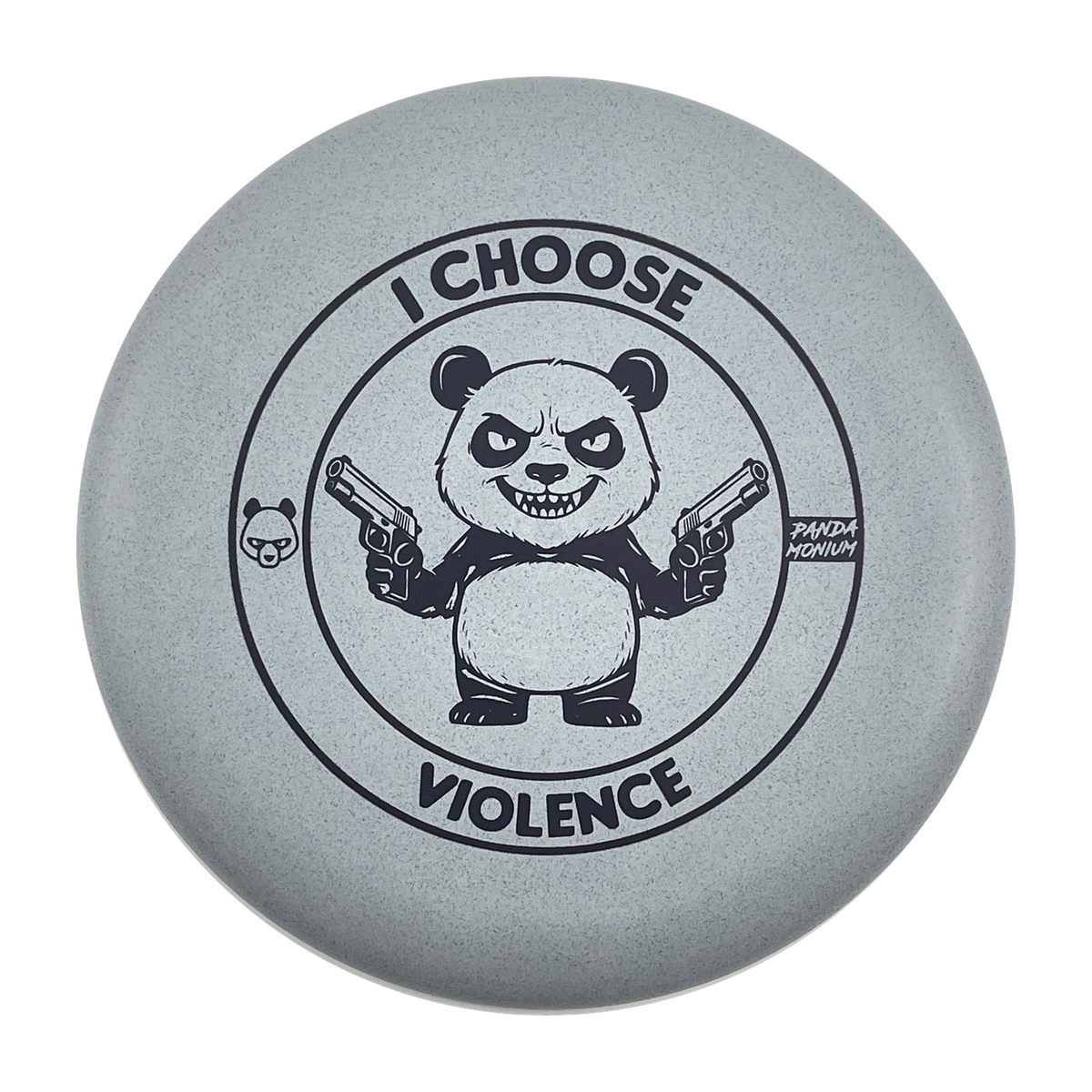 Discraft Luna disc golf putt and approach in gray Rubber Blend plastic with Pandamonium I Choose Violence stamp, view 1