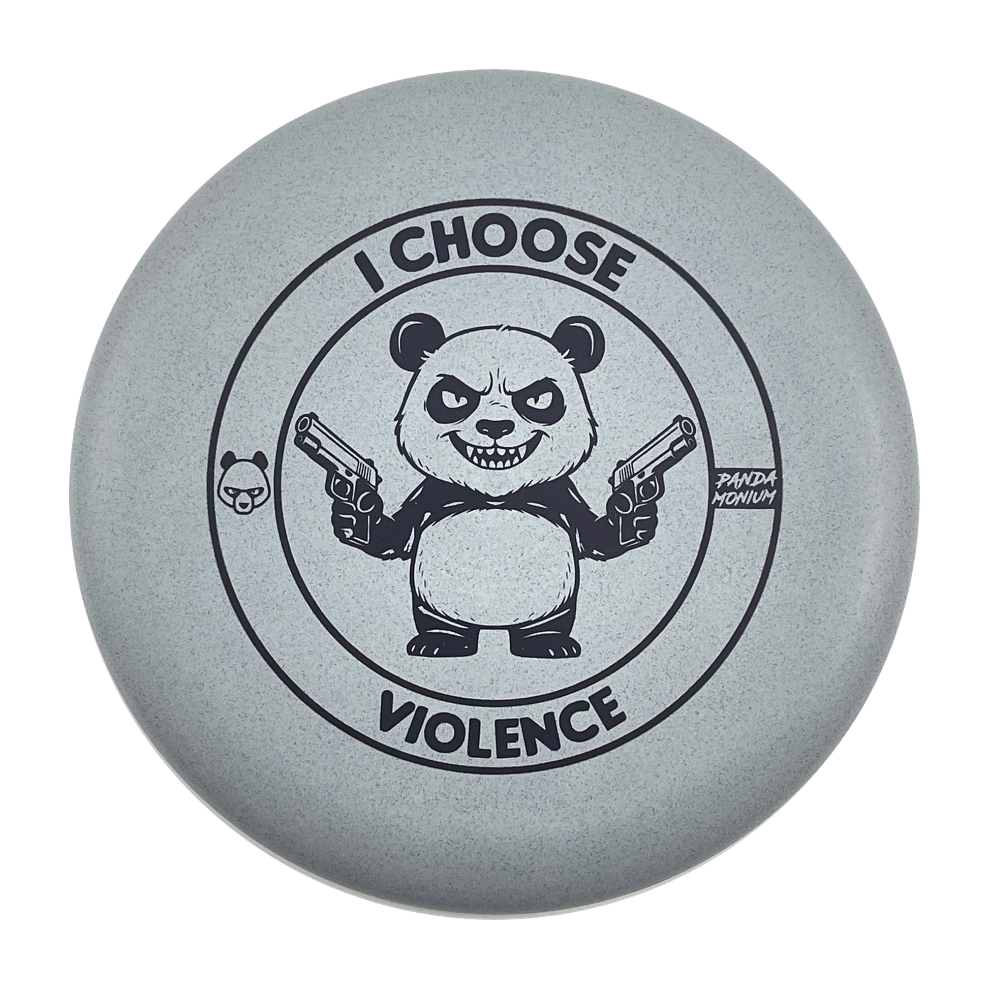 Discraft Luna disc golf putt and approach in gray Rubber Blend plastic with Pandamonium I Choose Violence stamp, view 1