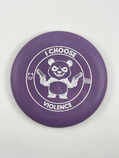 Discraft Luna disc golf putt and approach in purple Rubber Blend plastic with Pandamonium I Choose Violence stamp