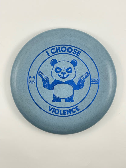 Discraft Luna disc golf putt and approach in steel blue Rubber Blend plastic with Pandamonium I Choose Violence stamp