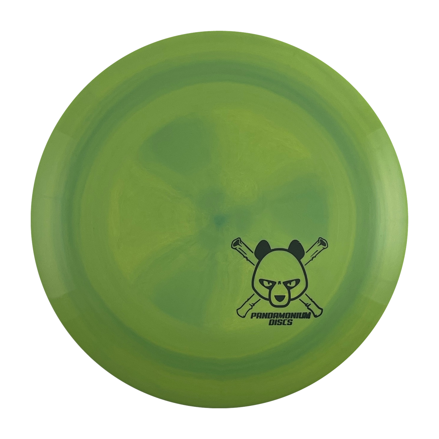 Discmania FD disc golf fairway driver in lime and green S-Line Swirl plastic with Pandamonium Panda Corner X stamp, view 1