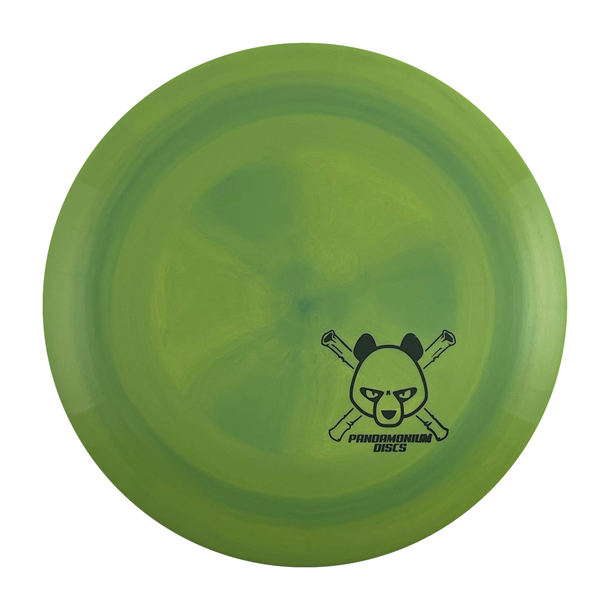 Discmania FD disc golf fairway driver in lime and green S-Line Swirl plastic with Pandamonium Panda Corner X stamp, view 1