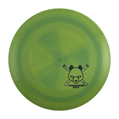 Discmania FD disc golf fairway driver in lime and green S-Line Swirl plastic with Pandamonium Panda Corner X stamp, view 1