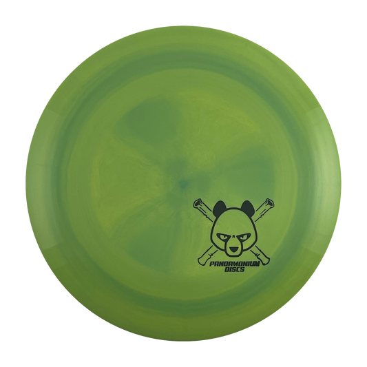 Discmania FD disc golf fairway driver in lime and green S-Line Swirl plastic with Pandamonium Panda Corner X stamp, view 1