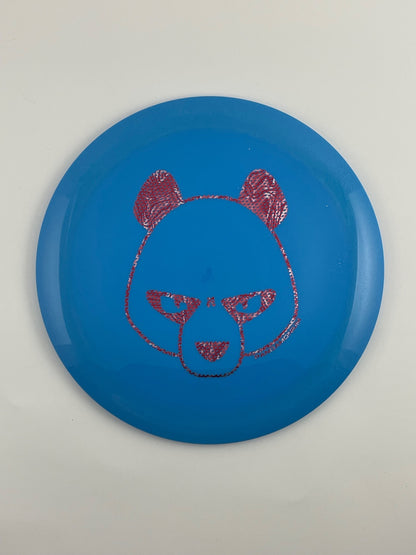 Innova Destroyer disc golf distance driver in blue Star plastic with Pandamonium Big Panda stamp