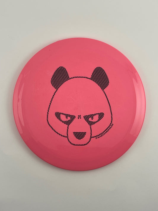 Innova Firebird disc golf fairway driver in pink Star plastic with Pandamonium Big Panda stamp