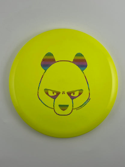 Innova Mako3 disc golf midrange in yellow Star plastic with Pandamonium Big Panda stamp