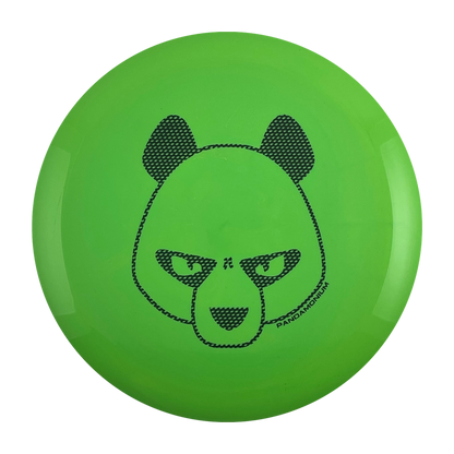 Innova Mamba disc golf distance driver in green Star plastic with Pandamonium Big Panda stamp, view 1, view 2