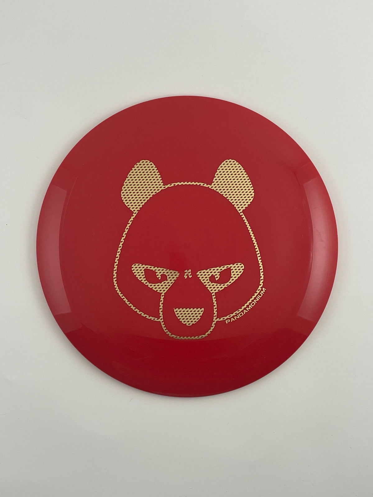 Innova Mamba disc golf distance driver in red Star plastic with Pandamonium Big Panda stamp, view 2