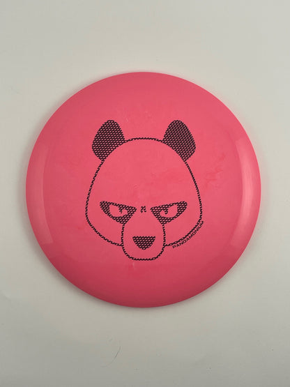 Innova Valkyrie disc golf fairway driver in pink Star plastic with Pandamonium Big Panda stamp