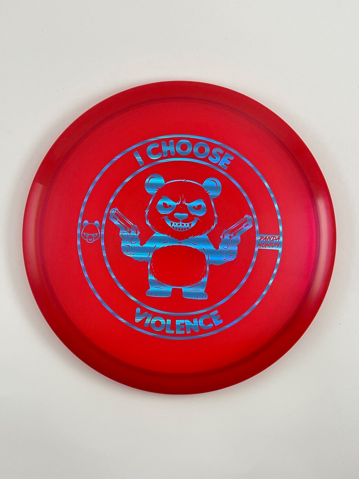 Discraft Buzzz disc golf midrange in red Z Line plastic with Pandamonium I Choose Violence stamp