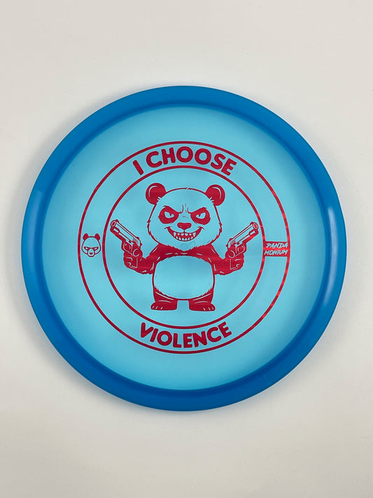 Discraft Buzzz SS disc golf midrange in blue Z Line plastic with Pandamonium I Choose Violence stamp