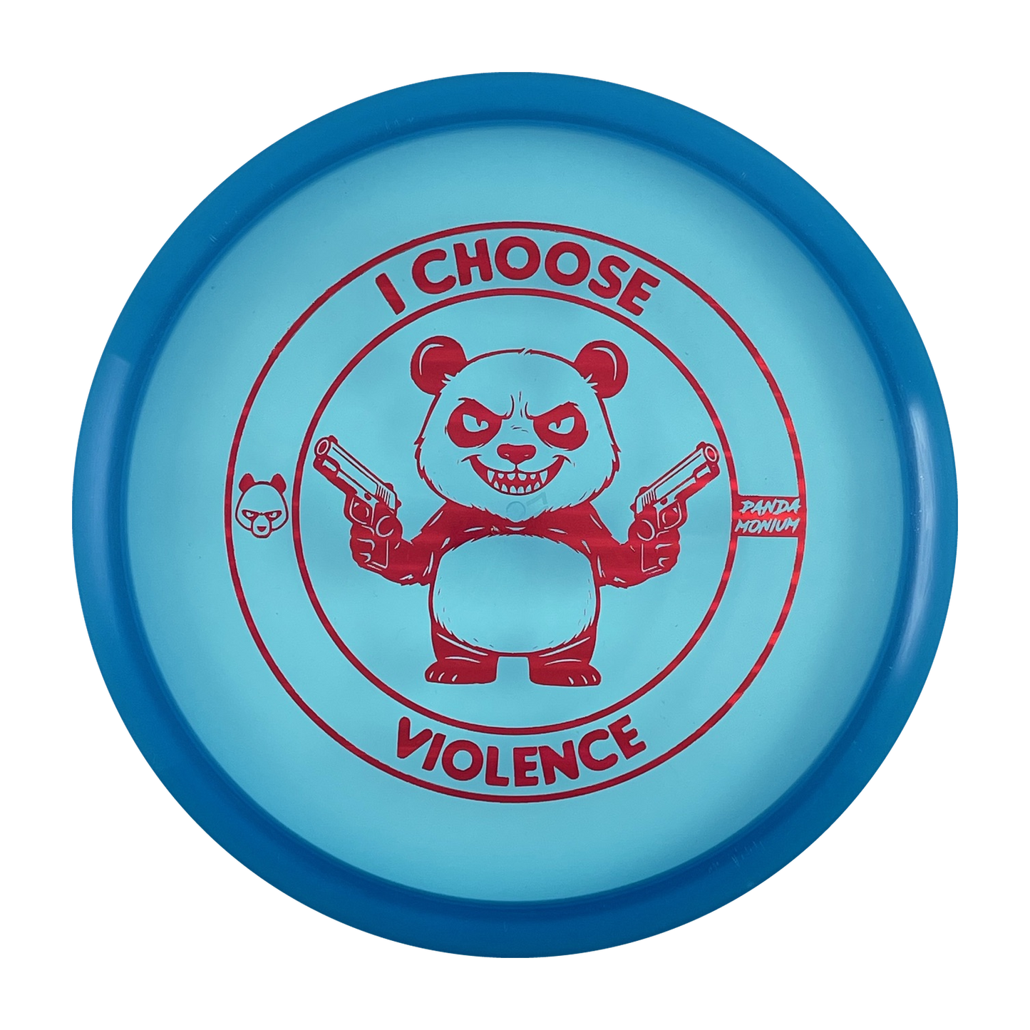 Discraft Buzzz SS disc golf midrange in blue Z Line plastic with Pandamonium I Choose Violence stamp, view 1