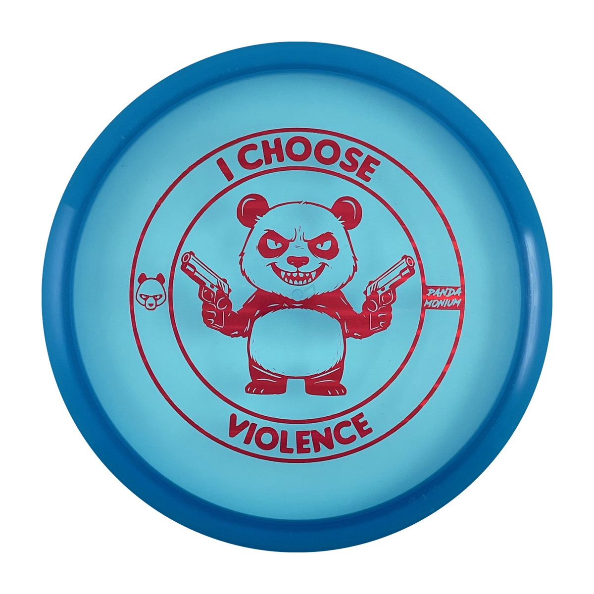 Discraft Buzzz SS disc golf midrange in blue Z Line plastic with Pandamonium I Choose Violence stamp, view 1