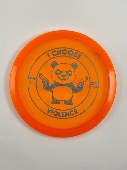 Discraft Cigarra disc golf fairway driver in orange Z Line plastic with Pandamonium I Choose Violence stamp