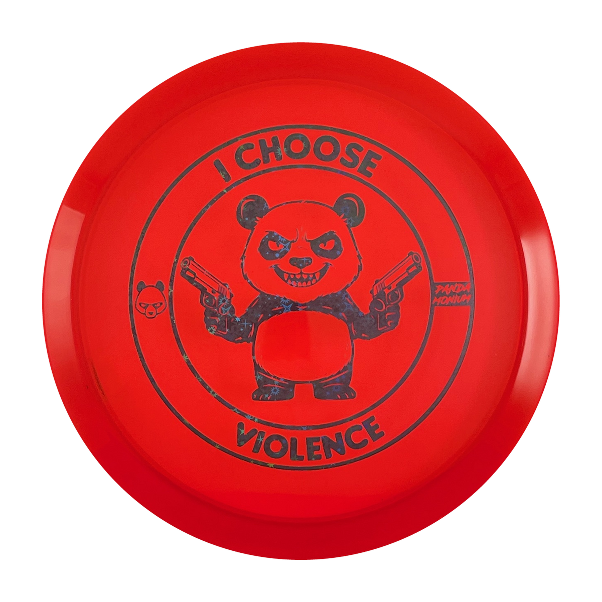 Discraft Cigarra disc golf fairway driver in red Z Line plastic with Pandamonium I Choose Violence stamp, view 1