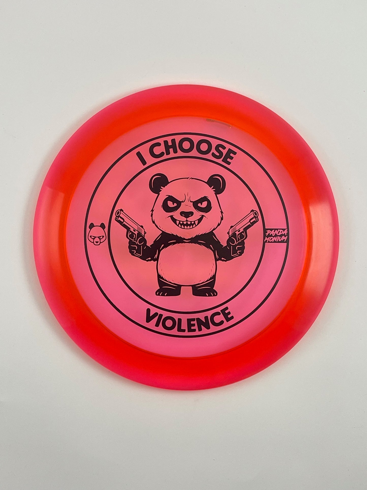 Discraft Force disc golf distance driver in red Z Line plastic with Pandamonium I Choose Violence stamp