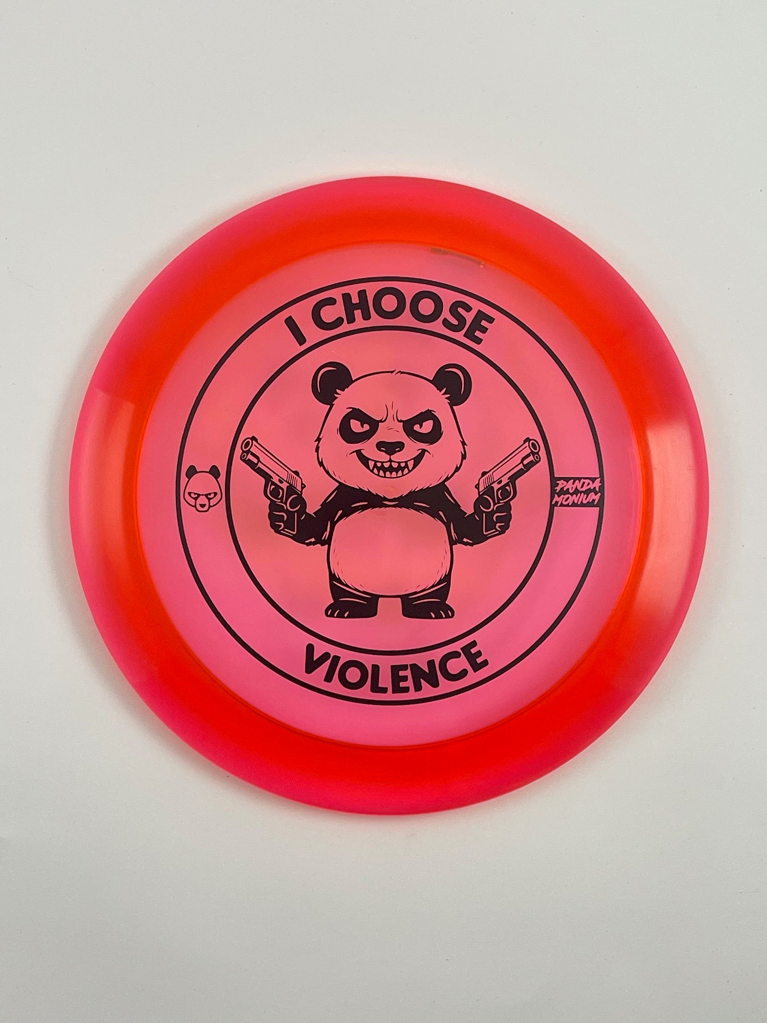 Discraft Force disc golf distance driver in red Z Line plastic with Pandamonium I Choose Violence stamp