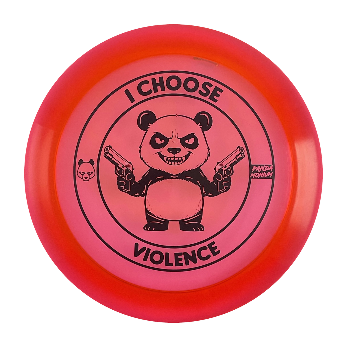 Discraft Force disc golf distance driver in red Z Line plastic with Pandamonium I Choose Violence stamp, view 1