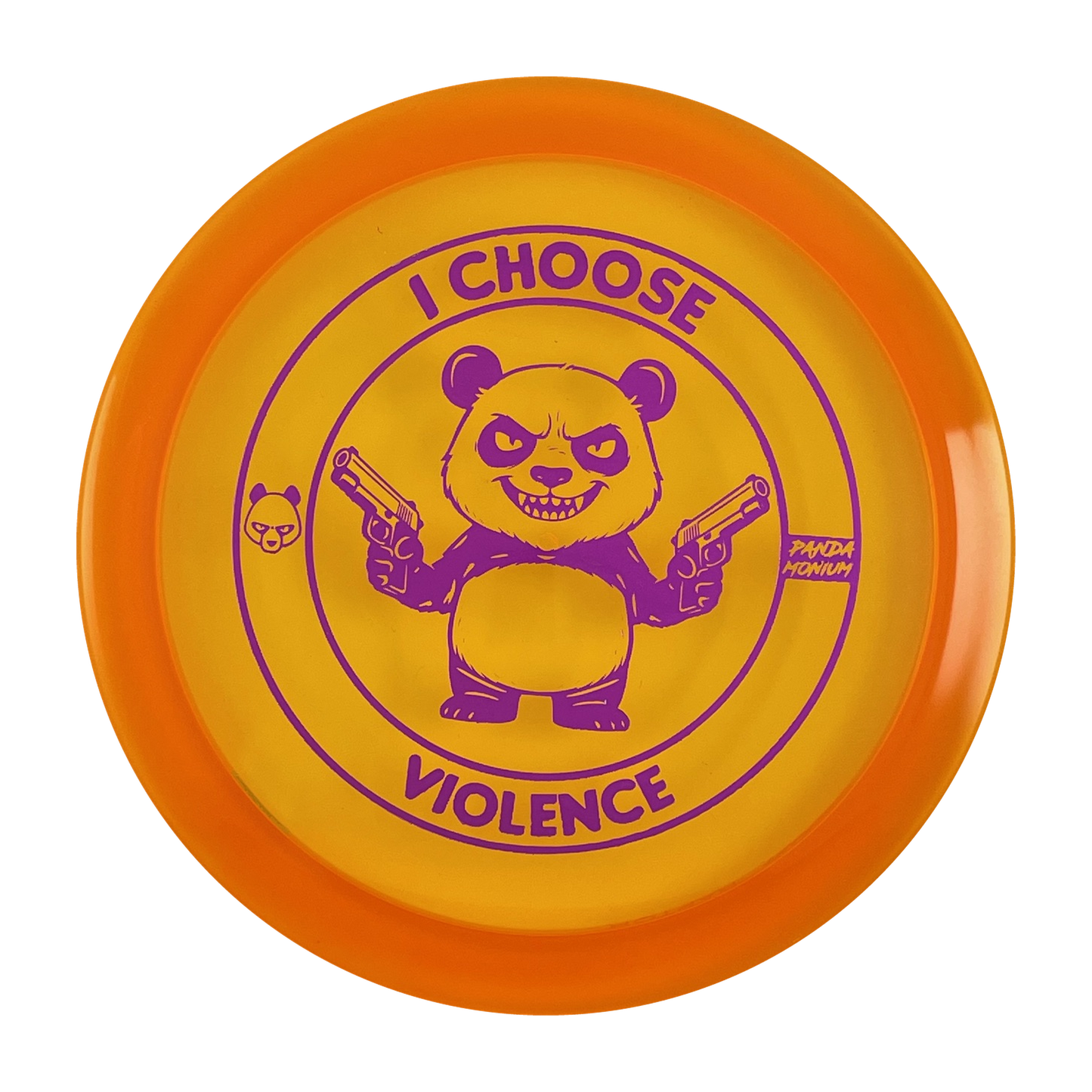 Discraft Raptor disc golf fairway driver in orange Z Line plastic with Pandamonium I Choose Violence stamp, view 1