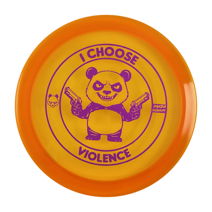 Discraft Raptor disc golf fairway driver in orange Z Line plastic with Pandamonium I Choose Violence stamp, view 1