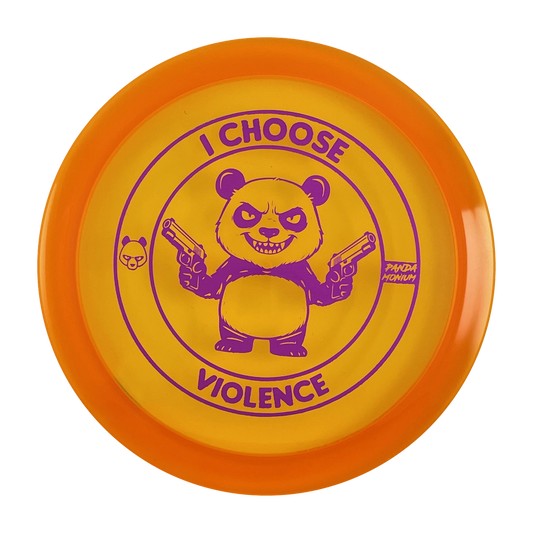 Discraft Raptor disc golf fairway driver in orange Z Line plastic with Pandamonium I Choose Violence stamp, view 1
