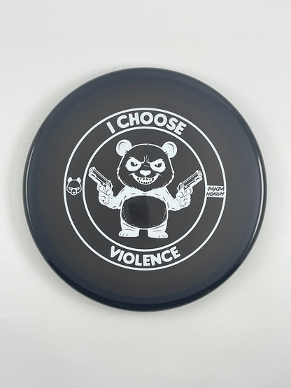 Discraft Zone disc golf putt and approach in black Z Line plastic with Pandamonium I Choose Violence stamp