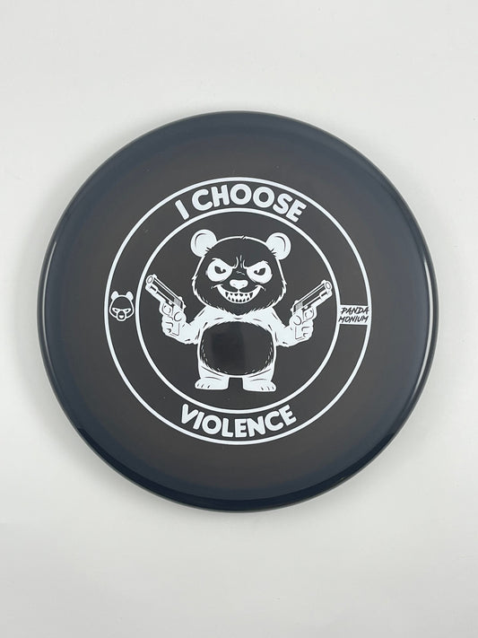 Discraft Zone disc golf putt and approach in black Z Line plastic with Pandamonium I Choose Violence stamp