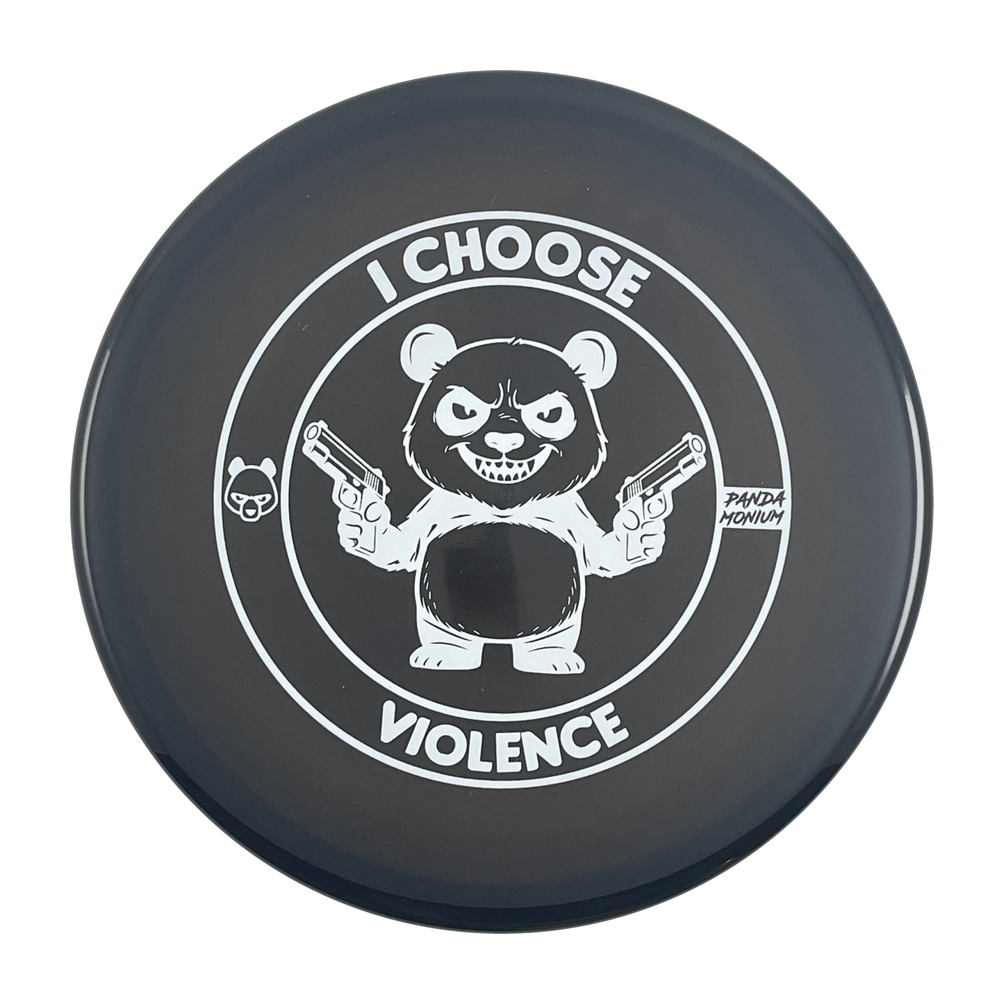 Discraft Zone disc golf putt and approach in black Z Line plastic with Pandamonium I Choose Violence stamp, view 1