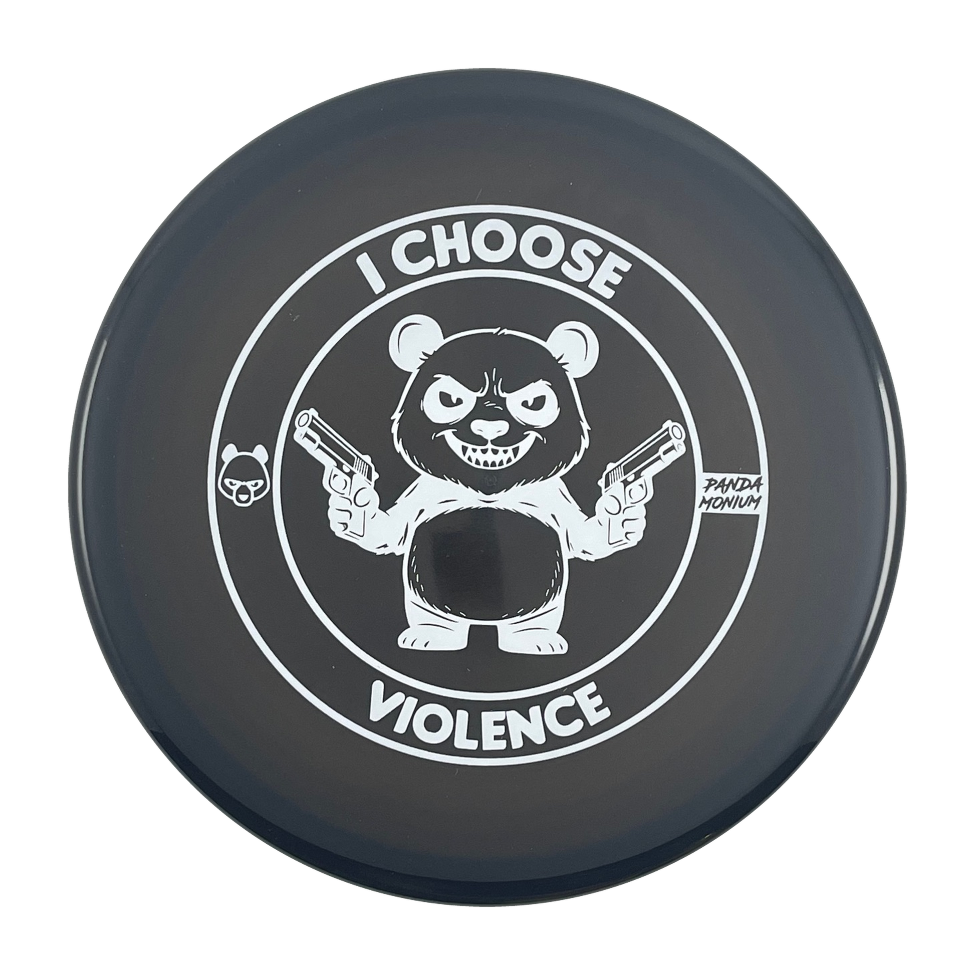 Discraft Zone disc golf putt and approach in black Z Line plastic with Pandamonium I Choose Violence stamp, view 1